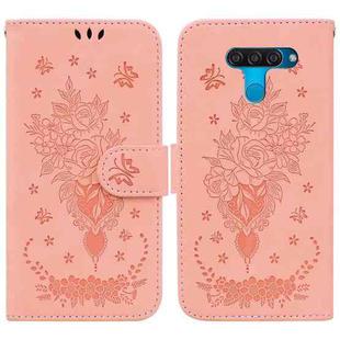 For LG K50 / Q60 Butterfly Rose Embossed Leather Phone Case(Pink)