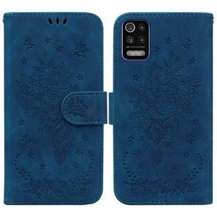 For LG K52 / K62 / Q52 Butterfly Rose Embossed Leather Phone Case(Blue)
