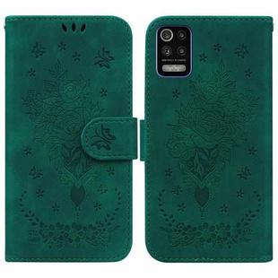 For LG K52 / K62 / Q52 Butterfly Rose Embossed Leather Phone Case(Green)