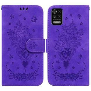 For LG K52 / K62 / Q52 Butterfly Rose Embossed Leather Phone Case(Purple)