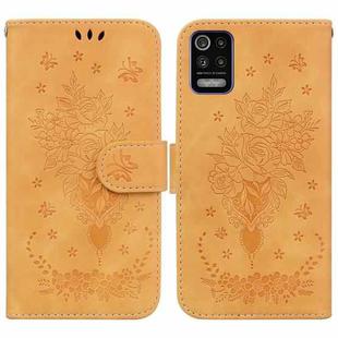 For LG K52 / K62 / Q52 Butterfly Rose Embossed Leather Phone Case(Yellow)