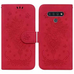 For LG K71 / Stylo 6 Butterfly Rose Embossed Leather Phone Case(Red)