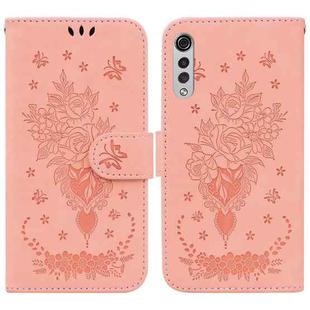 For LG Velvet / G9 5G / 4G Butterfly Rose Embossed Leather Phone Case(Pink)