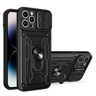 For iPhone 14 Pro Sliding Camshield TPU+PC Phone Case with Card Slot (Black)