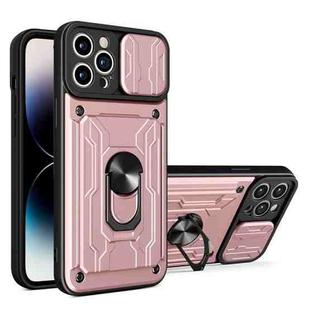 For iPhone 14 Pro Sliding Camshield TPU+PC Phone Case with Card Slot (Rose Gold)