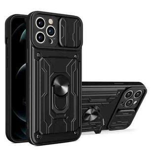 For iPhone 14 Plus Sliding Camshield TPU+PC Phone Case with Card Slot  (Black)