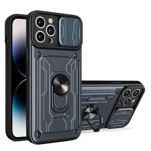 For iPhone 14 Pro Max Sliding Camshield TPU+PC Phone Case with Card Slot (Grey)
