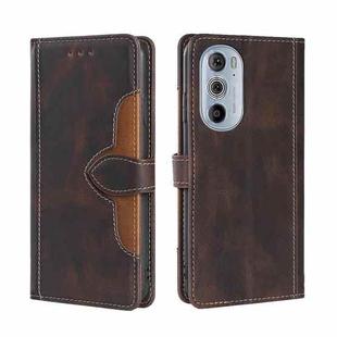 For Motorola Edge+ 2020/Edge 30 Pro Stitching Skin Feel Magnetic Buckle Horizontal Flip PU Leather Case(Brown)