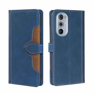 For Motorola Edge+ 2020/Edge 30 Pro Stitching Skin Feel Magnetic Buckle Horizontal Flip PU Leather Case(Blue)