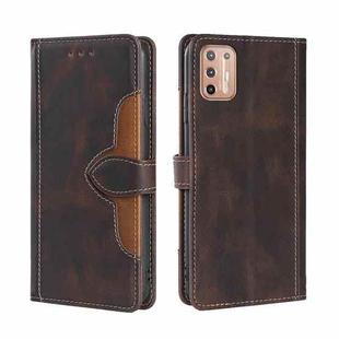 For Motorola Moto G9 Plus Stitching Skin Feel Magnetic Buckle Horizontal Flip PU Leather Case(Brown)