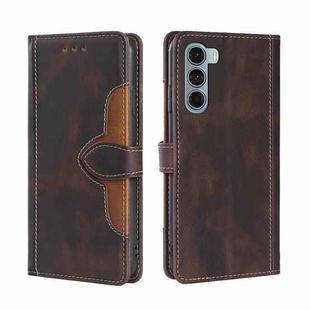 For Motorola Moto G200 5G/Edge S30 Stitching Skin Feel Magnetic Buckle Horizontal Flip PU Leather Case(Brown)