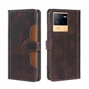 For vivo iQOO Neo6 5G Stitching Skin Feel Magnetic Buckle Horizontal Flip PU Leather Case(Brown)