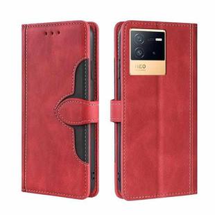 For vivo iQOO Neo6 5G Stitching Skin Feel Magnetic Buckle Horizontal Flip PU Leather Case(Red)