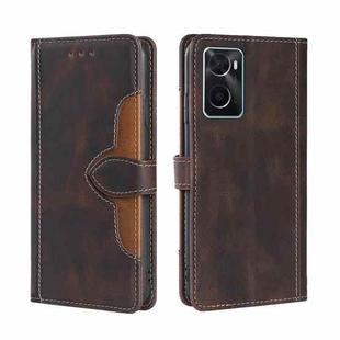 For OPPO A36/A76 Global Stitching Skin Feel Magnetic Buckle Horizontal Flip PU Leather Case(Brown)