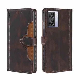 For OPPO A57 5G 2022/Realme Q5i Stitching Skin Feel Magnetic Buckle Horizontal Flip PU Leather Case(Brown)