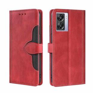 For OPPO A57 5G 2022/Realme Q5i Stitching Skin Feel Magnetic Buckle Horizontal Flip PU Leather Case(Red)