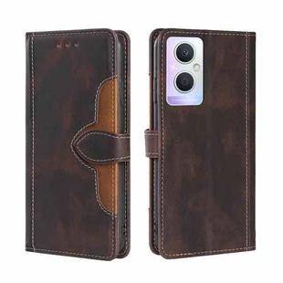 For OPPO A96 5G Stitching Skin Feel Magnetic Buckle Horizontal Flip PU Leather Case(Brown)
