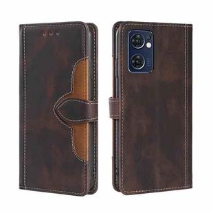 For OPPO Find X5 Lite Stitching Skin Feel Magnetic Buckle Horizontal Flip PU Leather Case(Brown)