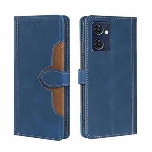 For OPPO Find X5 Lite Stitching Skin Feel Magnetic Buckle Horizontal Flip PU Leather Case(Blue)