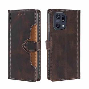 For OPPO Find X5 Pro Stitching Skin Feel Magnetic Buckle Horizontal Flip PU Leather Case(Brown)