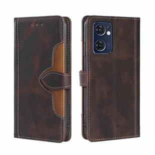 For OPPO Reno7 5G Global Stitching Skin Feel Magnetic Buckle Horizontal Flip PU Leather Case(Brown)