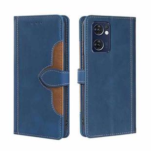 For OPPO Reno7 5G Global Stitching Skin Feel Magnetic Buckle Horizontal Flip PU Leather Case(Blue)