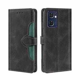 For OPPO Reno7 5G Global Stitching Skin Feel Magnetic Buckle Horizontal Flip PU Leather Case(Black)