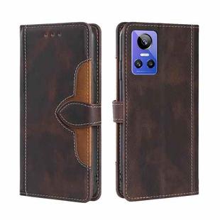 For OPPO Realme GT Neo3 Stitching Skin Feel Magnetic Buckle Horizontal Flip PU Leather Case(Brown)