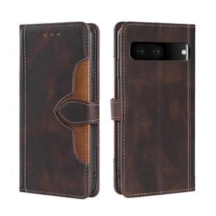For Google Pixel 7 5G Stitching Skin Feel Magnetic Buckle Horizontal Flip PU Leather Case(Brown)