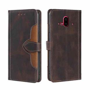 For Fujitsu Arrows F-52B Stitching Skin Feel Magnetic Buckle Horizontal Flip PU Leather Case(Brown)