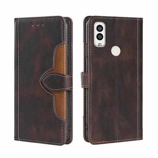 For Kyocera Android One S9/KC S304/Digno Sanga Edition Stitching Skin Feel Magnetic Buckle Horizontal Flip PU Leather Case(Brown)