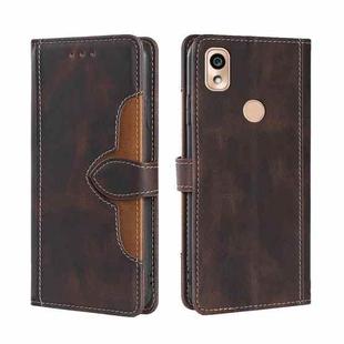 For Kyocera KY-51B Stitching Skin Feel Magnetic Buckle Horizontal Flip PU Leather Case(Brown)