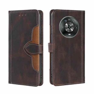For Honor Magic4 Stitching Skin Feel Magnetic Buckle Horizontal Flip PU Leather Case(Brown)