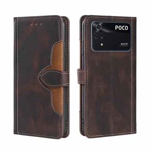 For Xiaomi Poco M4 Pro Stitching Skin Feel Magnetic Buckle Horizontal Flip PU Leather Case(Brown)