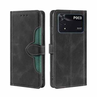 For Xiaomi Poco M4 Pro Stitching Skin Feel Magnetic Buckle Horizontal Flip PU Leather Case(Black)