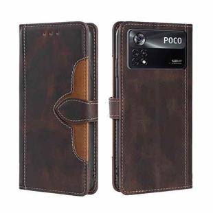 For Xiaomi Poco X4 Pro 5G Stitching Skin Feel Magnetic Buckle Horizontal Flip PU Leather Case(Brown)