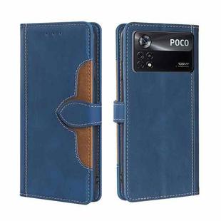 For Xiaomi Poco X4 Pro 5G Stitching Skin Feel Magnetic Buckle Horizontal Flip PU Leather Case(Blue)