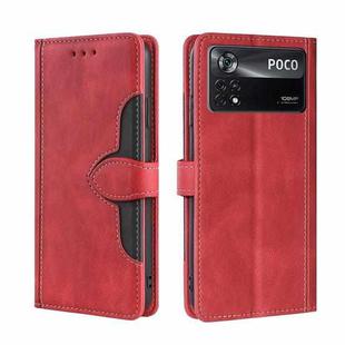 For Xiaomi Poco X4 Pro 5G Stitching Skin Feel Magnetic Buckle Horizontal Flip PU Leather Case(Red)