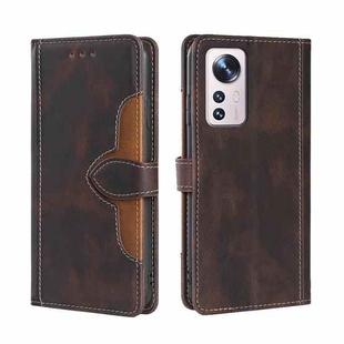 For Xiaomi 12 Pro Stitching Skin Feel Magnetic Buckle Horizontal Flip PU Leather Case(Brown)