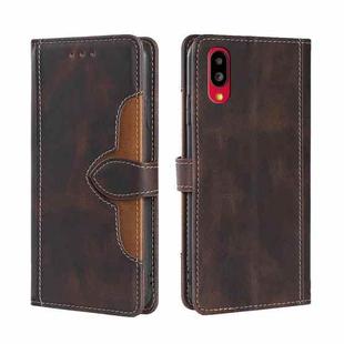 For Sharp Simple Sumaho 6/ A201SH Stitching Skin Feel Magnetic Buckle Horizontal Flip PU Leather Case(Brown)