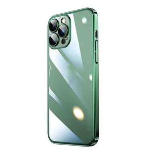 For iPhone 13 Pro Max Transparent Electroplated PC Phone Case (Dark Green)