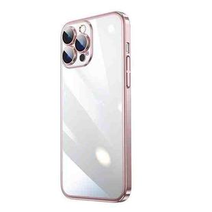 For iPhone 13 Pro Max Transparent Electroplated PC Phone Case (Pink)