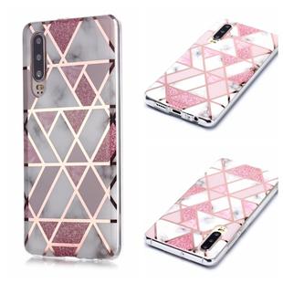 For Huawei P30 Plating Marble Pattern Soft TPU Protective Case(Pink)