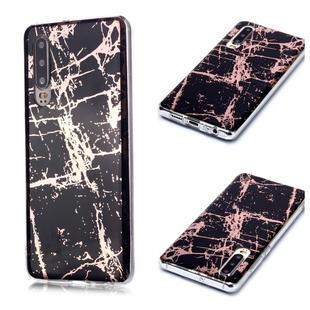 For Huawei P30 Plating Marble Pattern Soft TPU Protective Case(Black Gold)