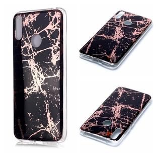 For Huawei Y7 (2019) Plating Marble Pattern Soft TPU Protective Case(Black Gold)