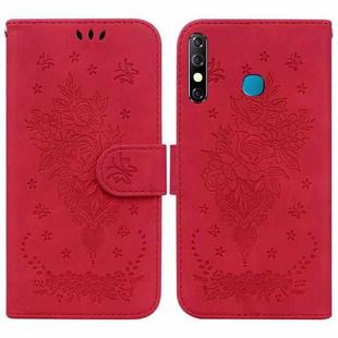 For Infinix Hot 8 X650 CC7 Butterfly Rose Embossed Leather Phone Case(Red)