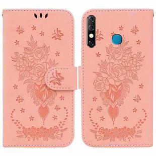 For Infinix Hot 8 X650 CC7 Butterfly Rose Embossed Leather Phone Case(Pink)