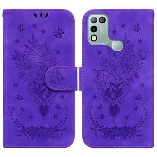 For Infinix Hot 10 Play / Smart 5 India Butterfly Rose Embossed Leather Phone Case(Purple)