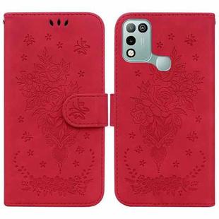 For Infinix Hot 10 Play / Smart 5 India Butterfly Rose Embossed Leather Phone Case(Red)