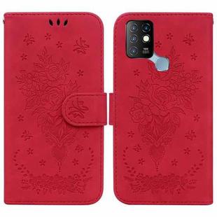 For Infinix Hot 10 X682 Butterfly Rose Embossed Leather Phone Case(Red)